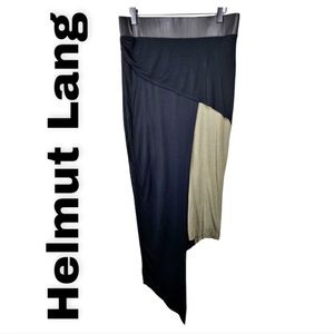 HELMUT LANG 2 Tone Asymmetric Jersey Wrap Bodycon Skirt Large $495 black olive